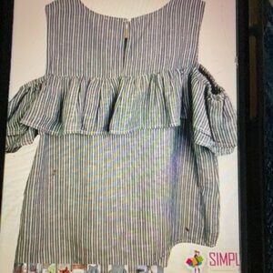 J.CREW Women Blouse Top Cold Shoulder Blue Boho Pinstripe Festival Linen L